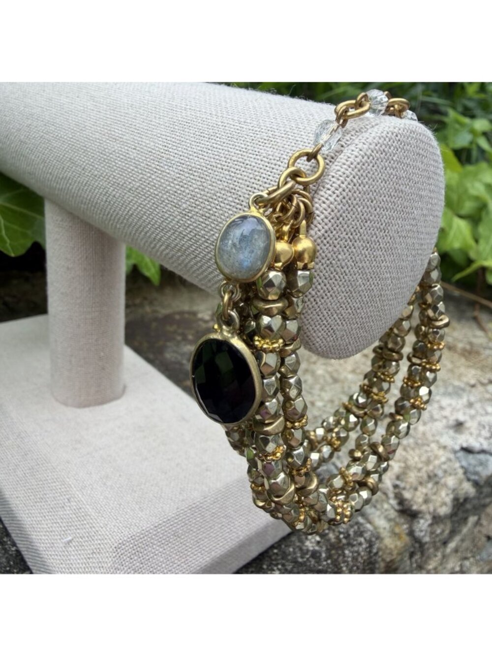 Rachel Reinhardt Multi-Strand Gold Bracelet Labradorite & Faceted Onyx Celestial - Picture 11 of 14